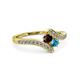 3 - Eleni Red Garnet and London Blue Topaz with Side Diamonds Bypass Ring 