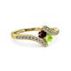3 - Eleni Red Garnet and Peridot with Side Diamonds Bypass Ring 