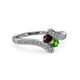 3 - Eleni Red and Green Garnet with Side Diamonds Bypass Ring 