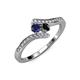 4 - Eleni Blue Sapphire and Black Diamond with Side Diamonds Bypass Ring 