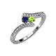 4 - Eleni Blue Sapphire and Peridot with Side Diamonds Bypass Ring 