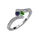 4 - Eleni Blue Sapphire and Green Garnet with Side Diamonds Bypass Ring 