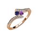 4 - Eleni Blue Sapphire and Amethyst with Side Diamonds Bypass Ring 