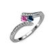 4 - Eleni Pink Sapphire and Blue Diamond with Side Diamonds Bypass Ring 