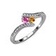 4 - Eleni Pink Sapphire and Citrine with Side Diamonds Bypass Ring 