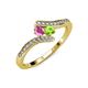4 - Eleni Pink Sapphire and Peridot with Side Diamonds Bypass Ring 