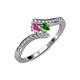 4 - Eleni Pink Sapphire and Green Garnet with Side Diamonds Bypass Ring 