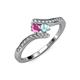 4 - Eleni Pink Sapphire and Aquamarine with Side Diamonds Bypass Ring 