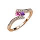 4 - Eleni Pink Sapphire and Amethyst with Side Diamonds Bypass Ring 