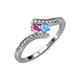 4 - Eleni Pink Sapphire and Blue Topaz with Side Diamonds Bypass Ring 
