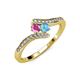 4 - Eleni Pink Sapphire and Blue Topaz with Side Diamonds Bypass Ring 