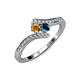 4 - Eleni Citrine and Blue Diamond with Side Diamonds Bypass Ring 