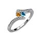 4 - Eleni Citrine and London Blue Topaz with Side Diamonds Bypass Ring 