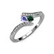 4 - Eleni Tanzanite and Emerald with Side Diamonds Bypass Ring 