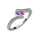 4 - Eleni Tanzanite and Pink Sapphire with Side Diamonds Bypass Ring 