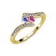 4 - Eleni Tanzanite and Pink Sapphire with Side Diamonds Bypass Ring 