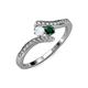 4 - Eleni White Sapphire and Emerald with Side Diamonds Bypass Ring 