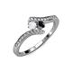 4 - Eleni White Sapphire and Black Diamond with Side Diamonds Bypass Ring 