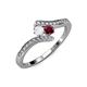 4 - Eleni White Sapphire and Ruby with Side Diamonds Bypass Ring 