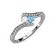 4 - Eleni White Sapphire and Blue Topaz with Side Diamonds Bypass Ring 
