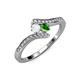 4 - Eleni White Sapphire and Green Garnet with Side Diamonds Bypass Ring 