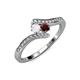 4 - Eleni White Sapphire and Red Garnet with Side Diamonds Bypass Ring 
