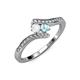 4 - Eleni White Sapphire and Aquamarine with Side Diamonds Bypass Ring 