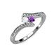 4 - Eleni White Sapphire and Amethyst with Side Diamonds Bypass Ring 