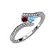 4 - Eleni Ruby and Blue Topaz with Side Diamonds Bypass Ring 