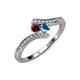 4 - Eleni Ruby and London Blue Topaz with Side Diamonds Bypass Ring 