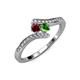 4 - Eleni Ruby and Green Garnet with Side Diamonds Bypass Ring 