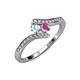 4 - Eleni Aquamarine and Pink Sapphire with Side Diamonds Bypass Ring 