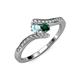 4 - Eleni Aquamarine and Emerald with Side Diamonds Bypass Ring 