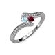 4 - Eleni Aquamarine and Ruby with Side Diamonds Bypass Ring 