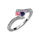 4 - Eleni Pink Tourmaline and Blue Sapphire with Side Diamonds Bypass Ring 