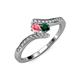 4 - Eleni Pink Tourmaline and Emerald with Side Diamonds Bypass Ring 