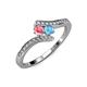 4 - Eleni Pink Tourmaline and Blue Topaz with Side Diamonds Bypass Ring 