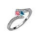 4 - Eleni Pink Tourmaline and London Blue Topaz with Side Diamonds Bypass Ring 