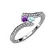 4 - Eleni Amethyst and Aquamarine with Side Diamonds Bypass Ring 