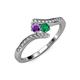 4 - Eleni Amethyst and Emerald with Side Diamonds Bypass Ring 