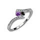 4 - Eleni Amethyst and Black Diamond with Side Diamonds Bypass Ring 
