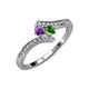 4 - Eleni Amethyst and Green Garnet with Side Diamonds Bypass Ring 