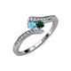 4 - Eleni Blue Topaz and Emerald with Side Diamonds Bypass Ring 