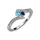 4 - Eleni Blue Topaz and Blue Diamond with Side Diamonds Bypass Ring 