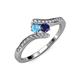 4 - Eleni Blue Topaz and Blue Sapphire with Side Diamonds Bypass Ring 