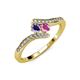 4 - Eleni Iolite and Pink Sapphire with Side Diamonds Bypass Ring 