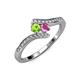 4 - Eleni Peridot and Pink Sapphire with Side Diamonds Bypass Ring 