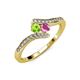 4 - Eleni Peridot and Pink Sapphire with Side Diamonds Bypass Ring 