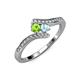4 - Eleni Peridot and Aquamarine with Side Diamonds Bypass Ring 