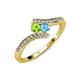 4 - Eleni Peridot and Blue Topaz with Side Diamonds Bypass Ring 